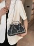 Faux Pearl Decor Satchel Bag Chain Top Handle Polyester