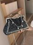 Faux Pearl Decor Satchel Bag Chain Top Handle Polyester