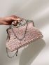 Faux Pearl Decor Satchel Bag Chain Top Handle Polyester