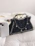 Faux Pearl Decor Satchel Bag Chain Top Handle Polyester