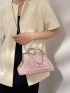 Faux Pearl Decor Satchel Bag Chain Top Handle Polyester