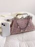 Faux Pearl Decor Satchel Bag Chain Top Handle Polyester