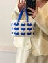 Small Crochet Bag Two Tone Double Handle No-closure Polyester