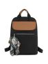 Two Tone Classic Backpack Zip Front Twilly Scarf Decor