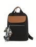 Two Tone Classic Backpack Zip Front Twilly Scarf Decor