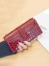 Red Long Wallet Crocodile Embossed Zipper Bifold PU