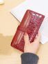 Red Long Wallet Crocodile Embossed Zipper Bifold PU