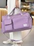 Purple Travel Bag Letter Patch Decor Double Handle With Zipper