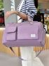 Purple Travel Bag Letter Patch Decor Double Handle With Zipper