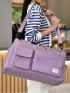 Purple Travel Bag Letter Patch Decor Double Handle With Zipper