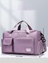 Purple Travel Bag Letter Patch Decor Double Handle With Zipper