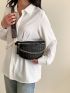 Geometric Embossed Fanny Pack Chain Decor PU