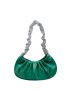 Rhinestone Decor Ruched Bag PU Green