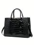 Crocodile Embossed Top Handle Bag PU Elegant