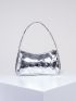 Heart Embossed Baguette Bag Metallic PU Funky