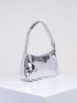 Heart Embossed Baguette Bag Metallic PU Funky