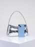 Heart Embossed Baguette Bag Metallic PU Funky