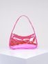 Heart Embossed Baguette Bag Metallic PU Funky