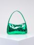 Heart Embossed Baguette Bag Metallic PU Funky