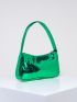 Heart Embossed Baguette Bag Metallic PU Funky