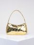 Heart Embossed Baguette Bag Metallic PU Funky