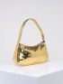 Heart Embossed Baguette Bag Metallic PU Funky