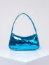 Heart Embossed Baguette Bag Metallic PU Funky