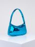 Heart Embossed Baguette Bag Metallic PU Funky