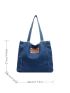 Patch Detail Shopper Bag Raw Trim Denim