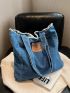 Patch Detail Shopper Bag Raw Trim Denim