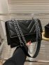 Chevron Square Bag Chain Flap PU Black