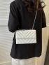 Chevron Square Bag Chain Flap PU White