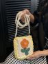 Mini Crochet Bag Flower Decor Faux Pearl Chain Strap