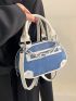 Small Satchel Bag Double Handle Colorblock Chain Decor