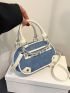 Small Satchel Bag Double Handle Colorblock Chain Decor