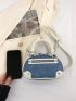 Small Satchel Bag Double Handle Colorblock Chain Decor