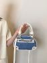 Small Satchel Bag Double Handle Colorblock Chain Decor