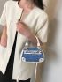 Small Satchel Bag Double Handle Colorblock Chain Decor