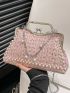 Medium Square Bag Kiss Lock Faux Pearl Decor Chain Strap