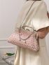 Medium Square Bag Kiss Lock Faux Pearl Decor Chain Strap