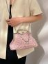 Medium Square Bag Kiss Lock Faux Pearl Decor Chain Strap