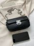 Mini Shoulder Bag Solid Black Chain Strap Flap Design