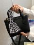 Mini Square Bag Double Handle Solid Color Twilly Scarf Decor