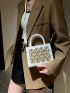 Mini Square Bag Colorblock Double Handle Rhinestone Detail