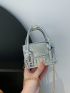 Mini Square Bag Metallic Crocodile Embossed Double Handle Chain Strap