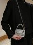 Mini Square Bag Metallic Crocodile Embossed Double Handle Chain Strap