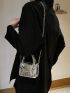 Mini Square Bag Metallic Crocodile Embossed Double Handle Chain Strap