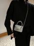 Mini Square Bag Metallic Crocodile Embossed Double Handle Chain Strap