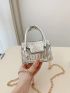 Mini Square Bag Metallic Crocodile Embossed Double Handle Chain Strap