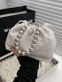 Beaded Strap Mini Bucket Bag Drawstring Design White